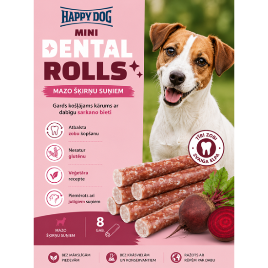 Happy Dog Dental Snacks - Dental Rolls Mini - kramtomi skanėstai (ritinėliai) šunims